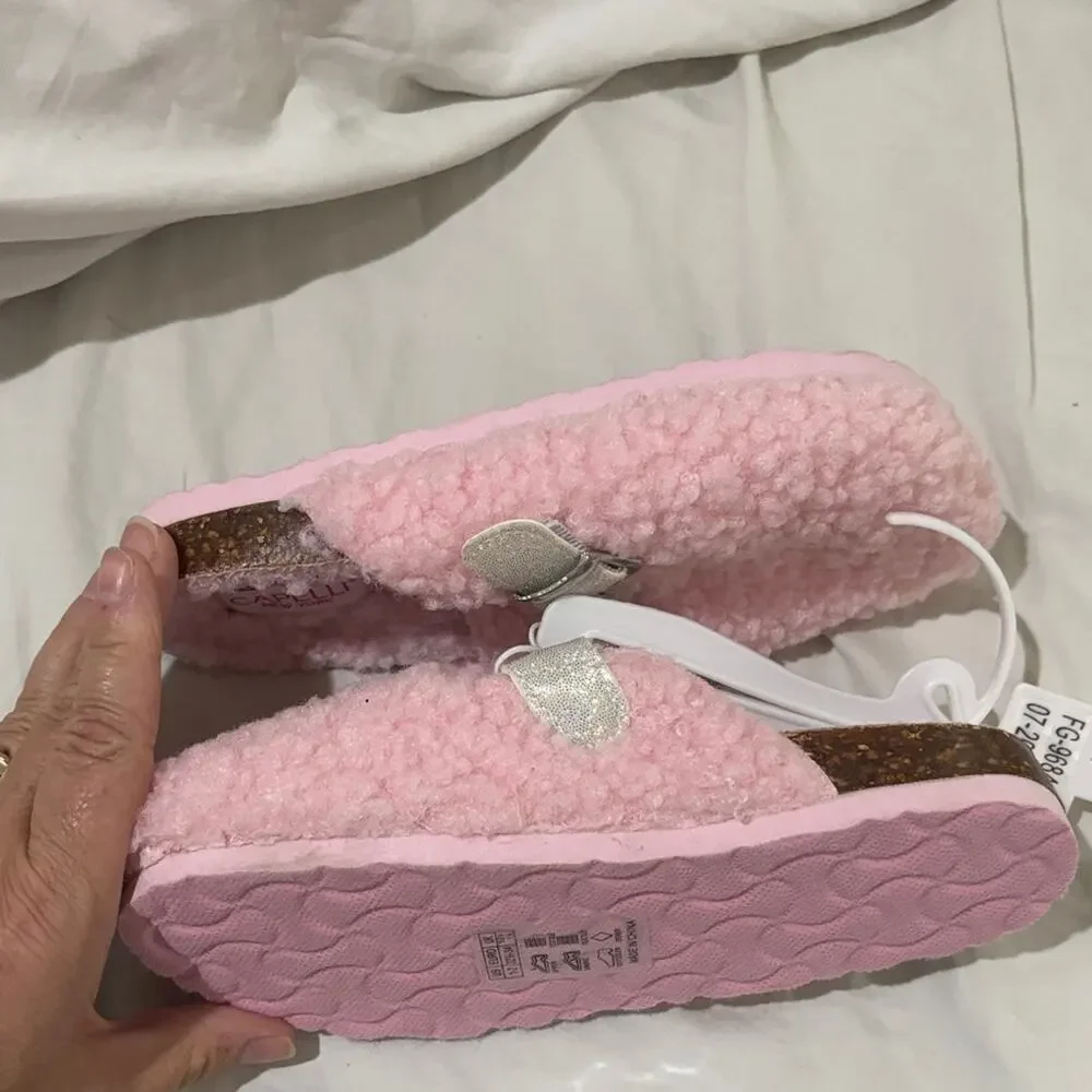 Capelli of New York 1/2 Pink Fuzzy Slip on with Silver Accents Birkenstock nwt